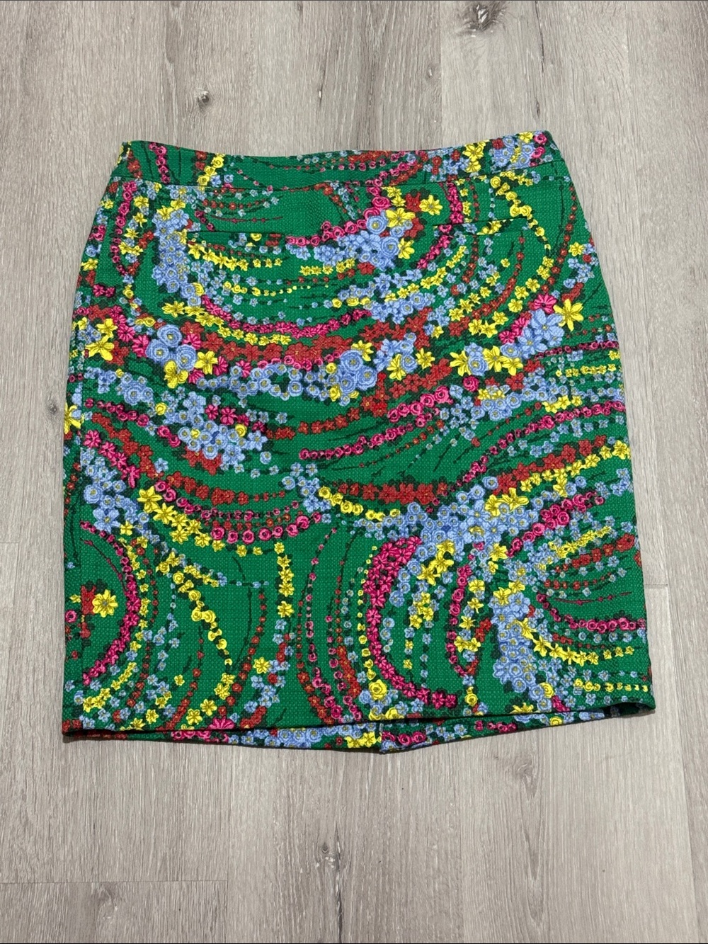 Talbots Green Floral‎ Pencil Skirt with Pink, Blue & Yellow Accents